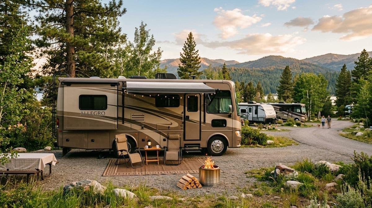 RV arriving at campground during daylight