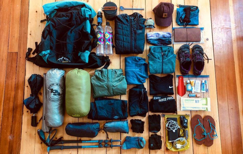Backpacking accessories gear layout