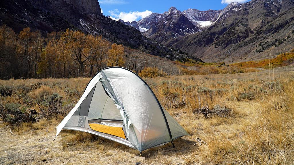 Lightweight backpacking tent outdoors