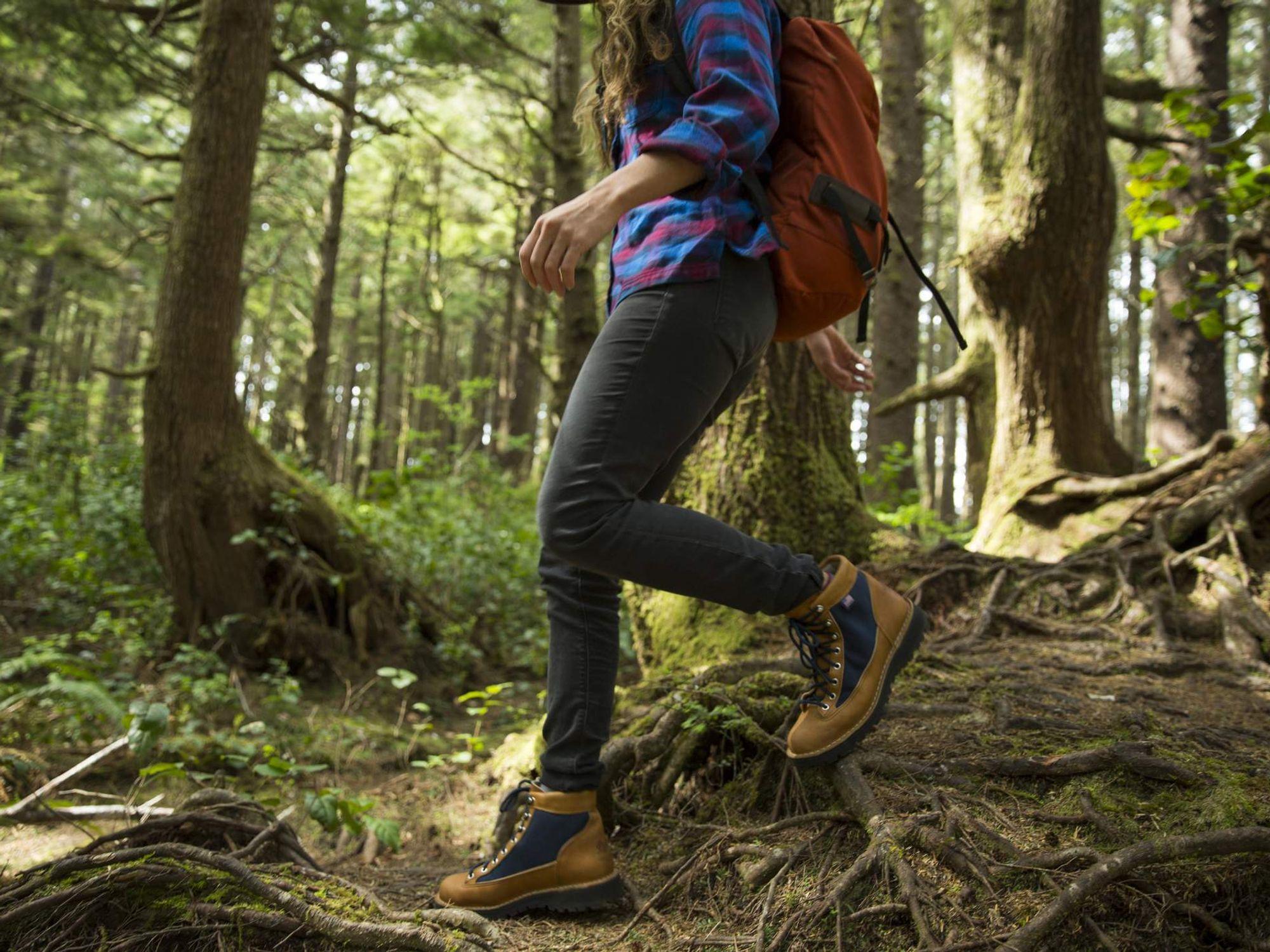 Beginner hiker wearing outdoor boots