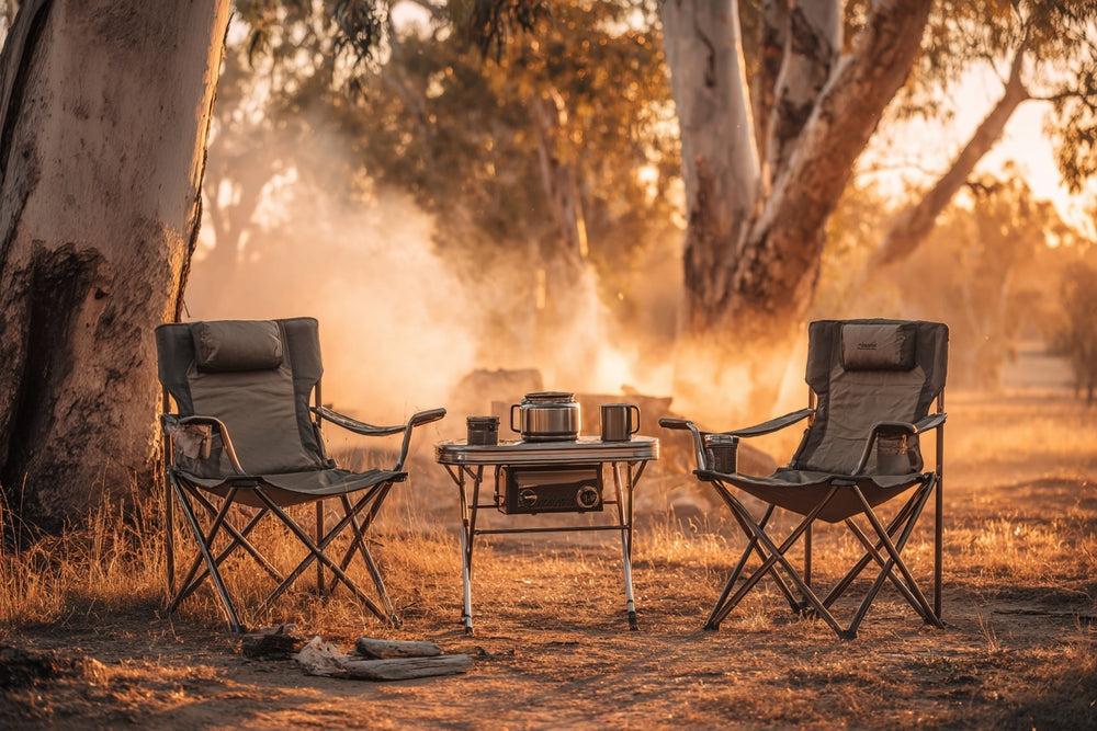 Outdoor camping chair table setup