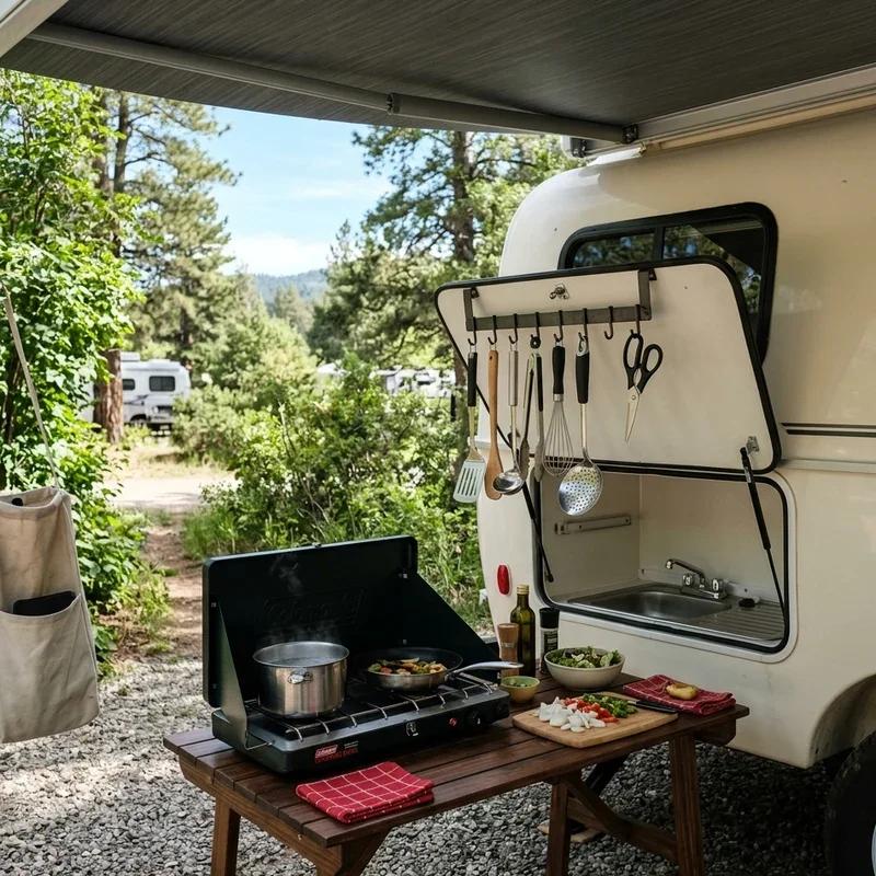 Outdoor RV camp kitchen setup