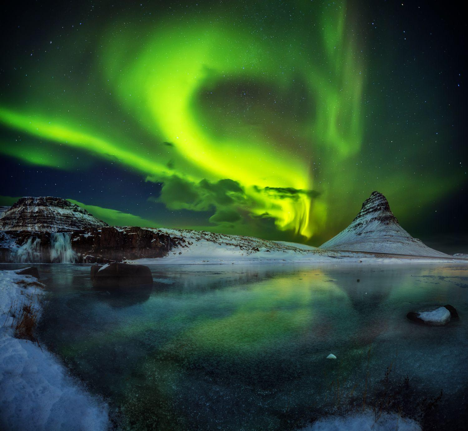 Northern Lights over Iceland landscape