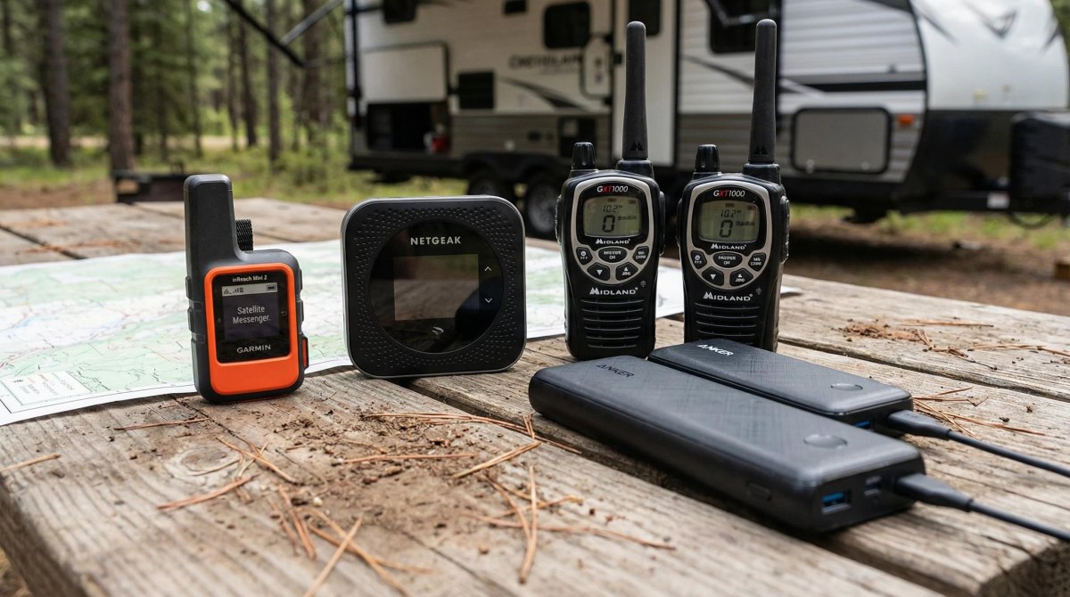 Satellite communication camping device