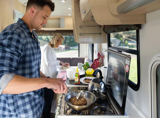 RV kitchen cooking setup