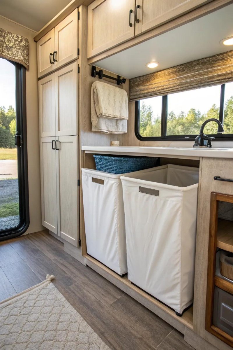 RV laundry basket organization