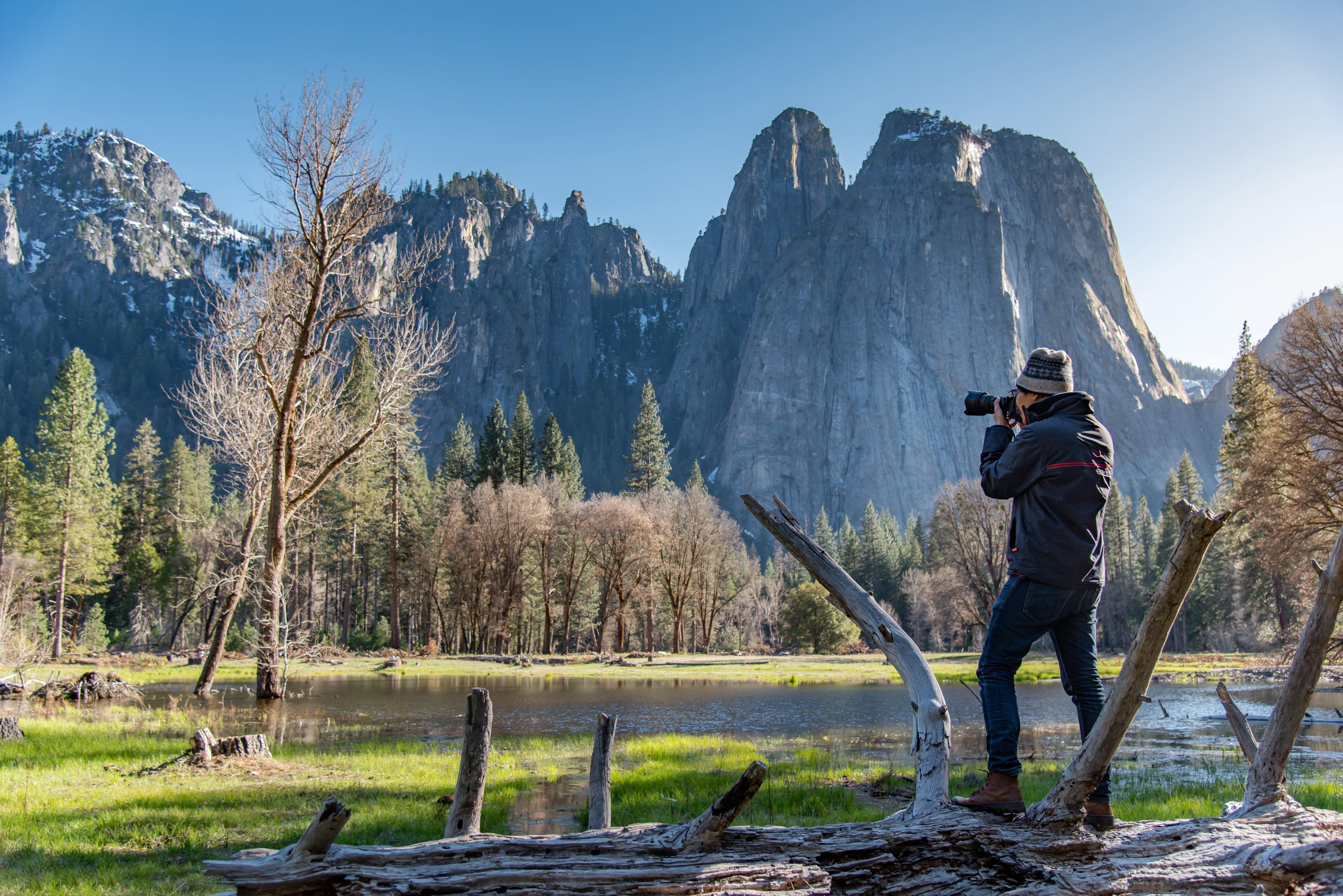 Photographer capturing park landscape