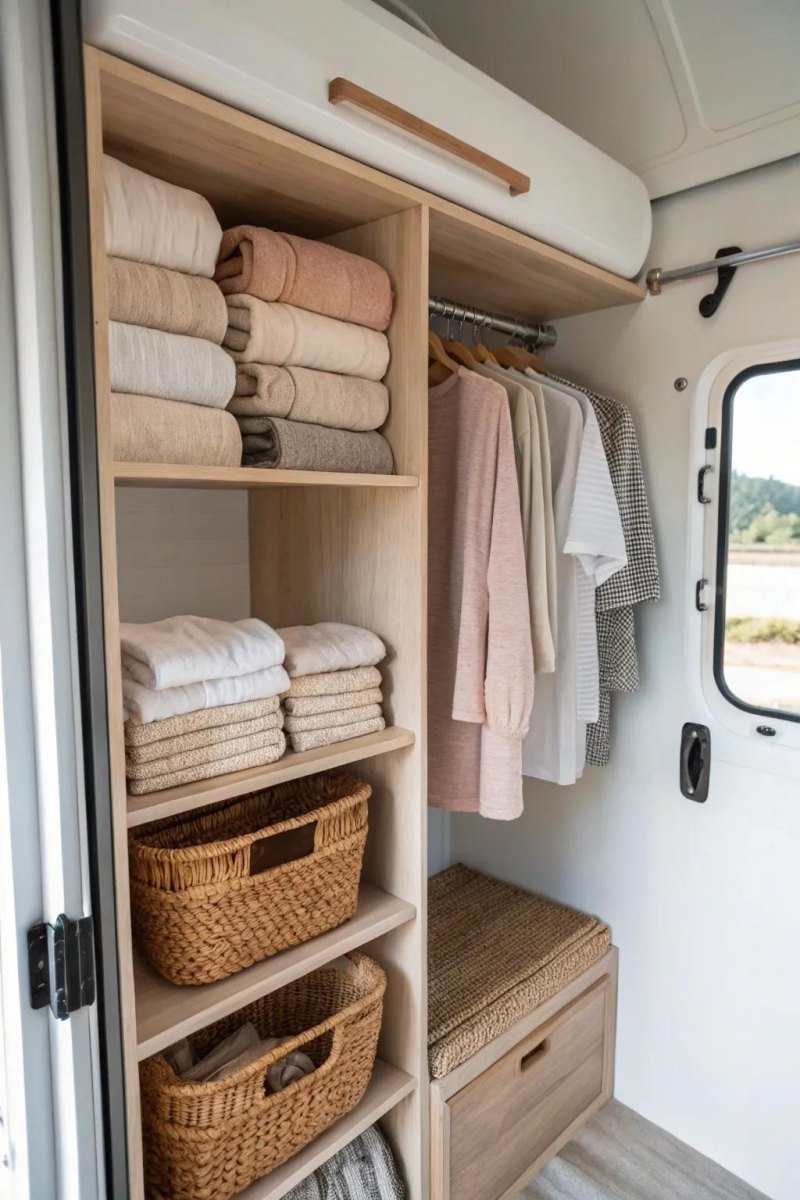 Small RV closet organized clothing