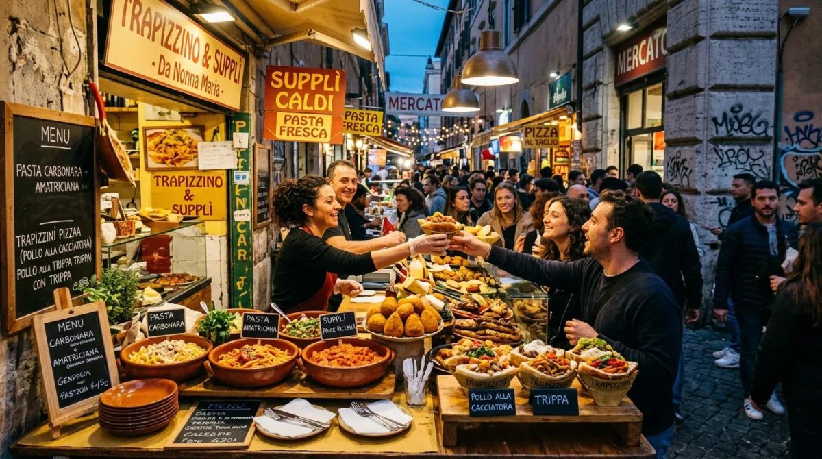 Italian market food stalls