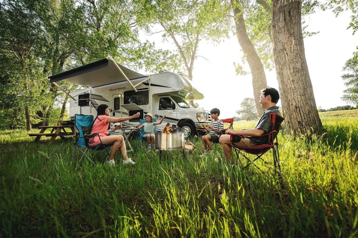 Family RV camping outdoors