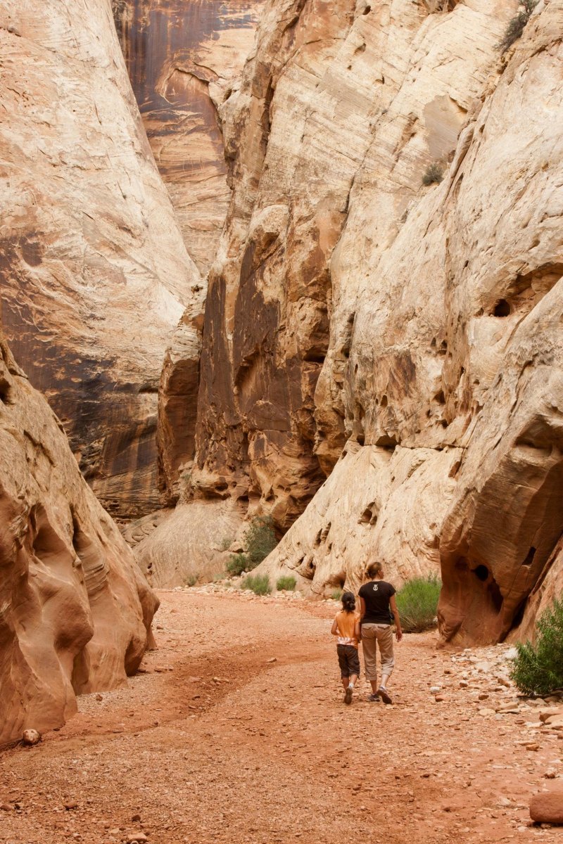 Toddler friendly hikes Utah narrow canyon rock formation walk