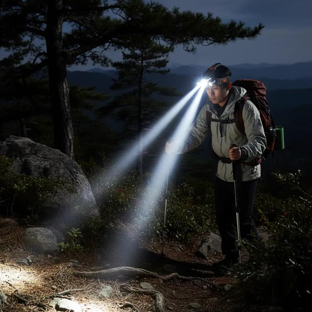 Headlamp camping gear at night