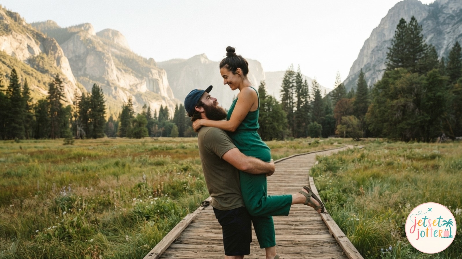 A romantic hiking couple photo idea showing a silhouetted summit embrace at golden hour.