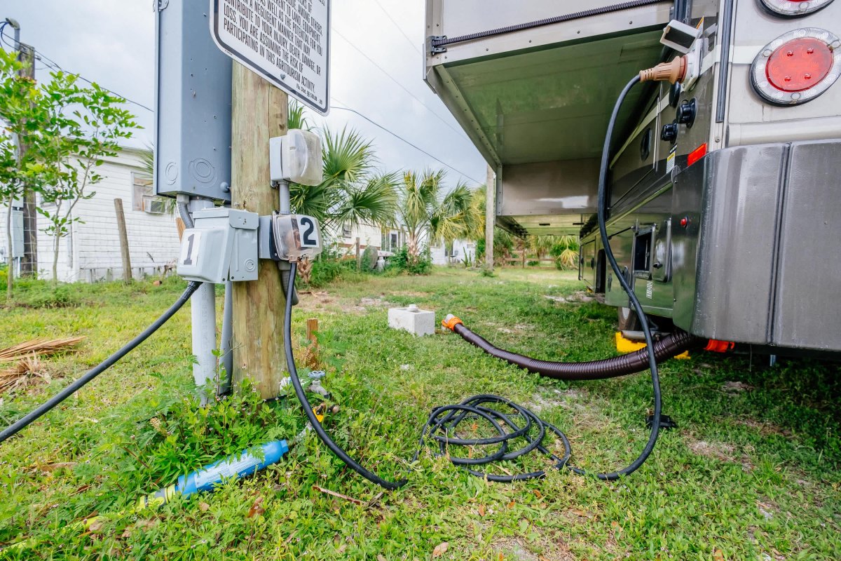 RV water electric sewer hookups campsite