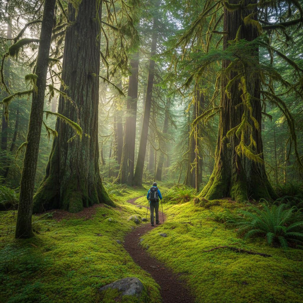 Hiker viewing wildflowers