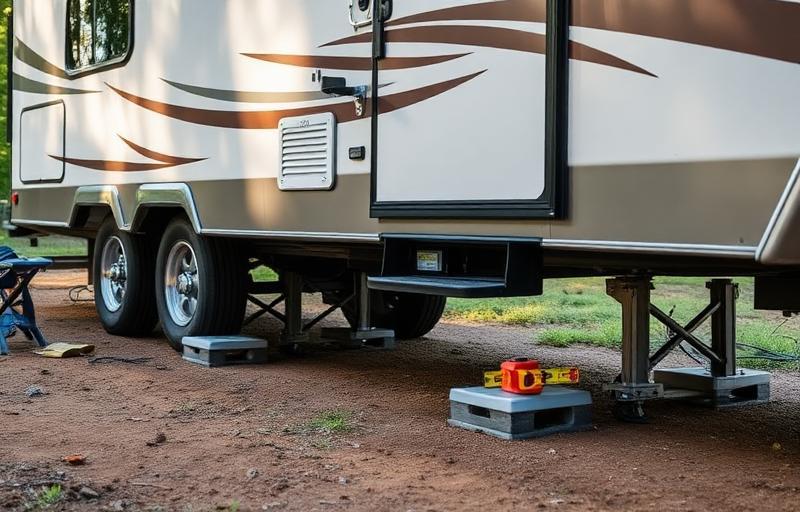 RV leveling blocks and stabilizers