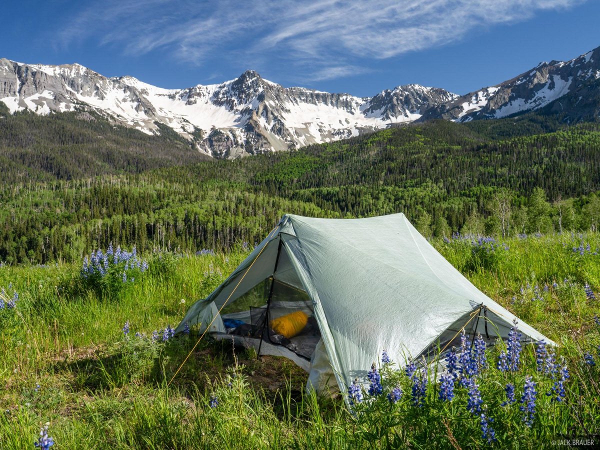Backpacking tent in mountain wilderness