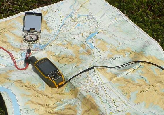 Map and compass for hiking