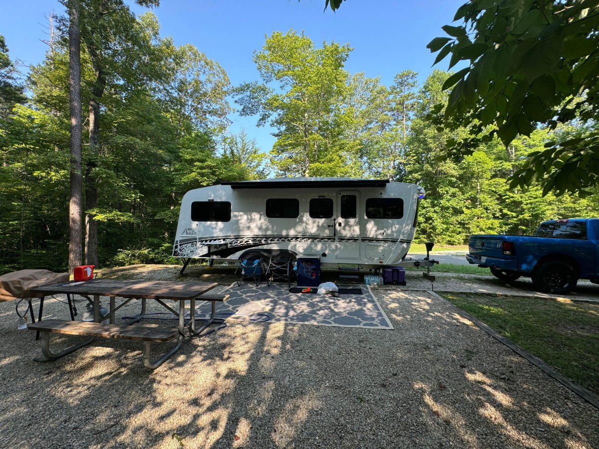 Scenic campground with trailers