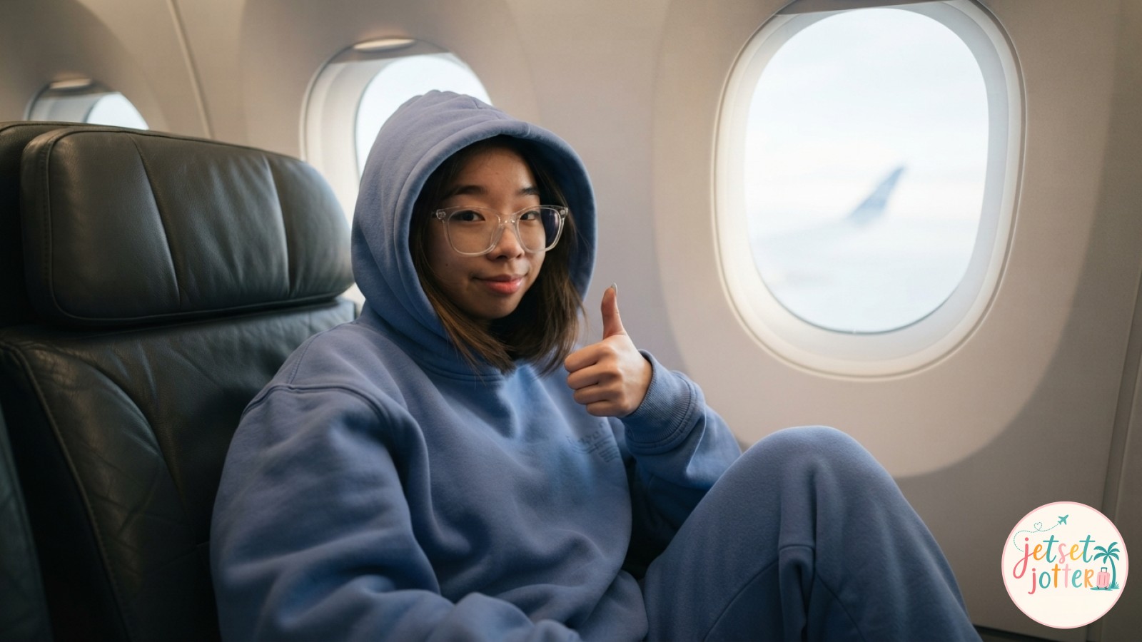 Plane selfie ideas: three friends laughing together for a group selfie at the departure gate