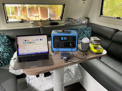 Portable power station inside RV