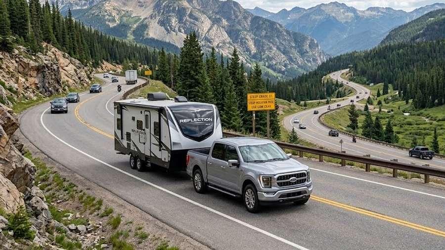 Travel trailer driving road
