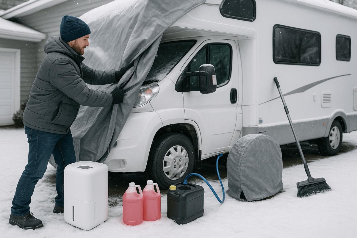 RV prepared for winter storage