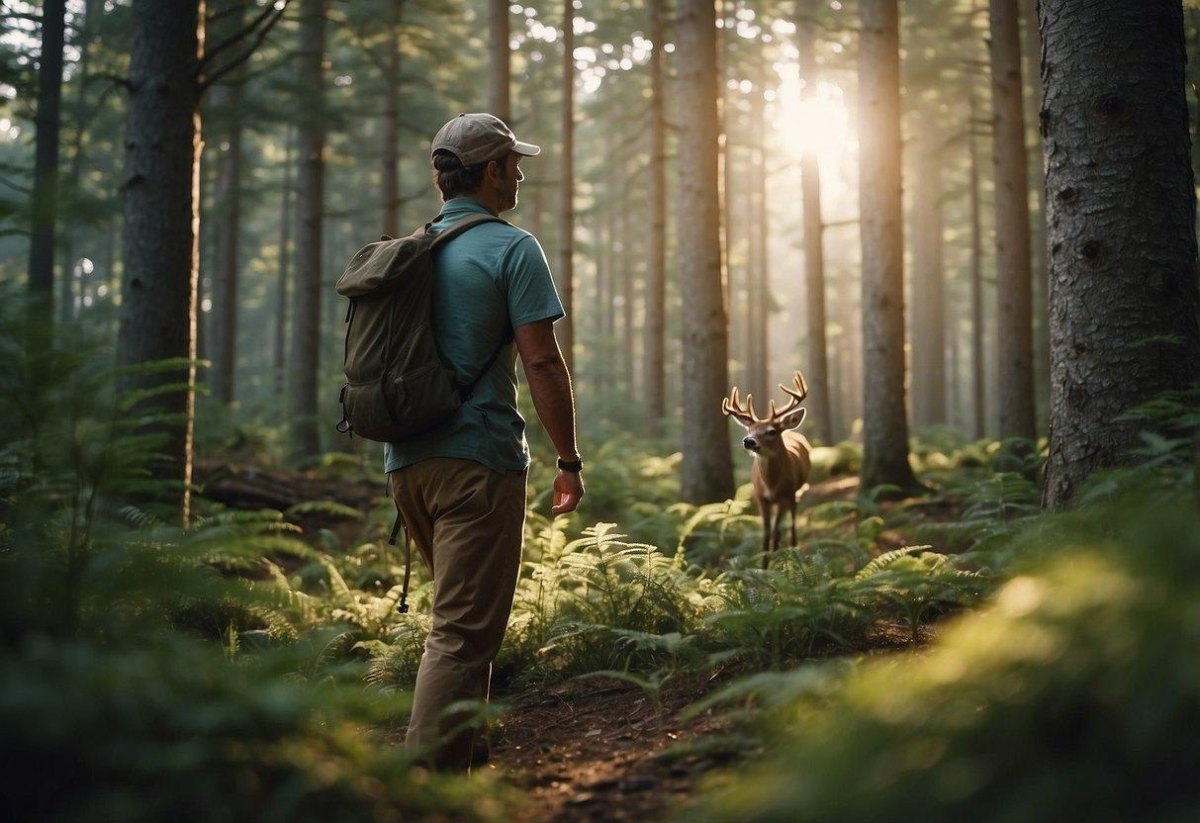 Hiker watching deer quietly