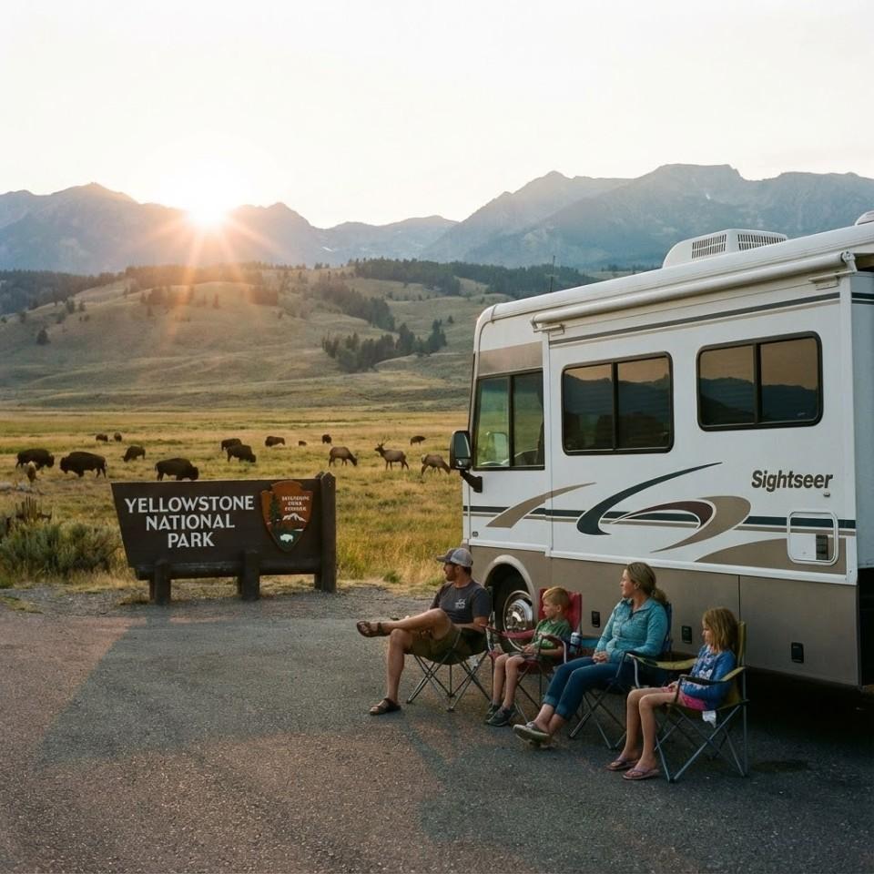 RV near national park mountains