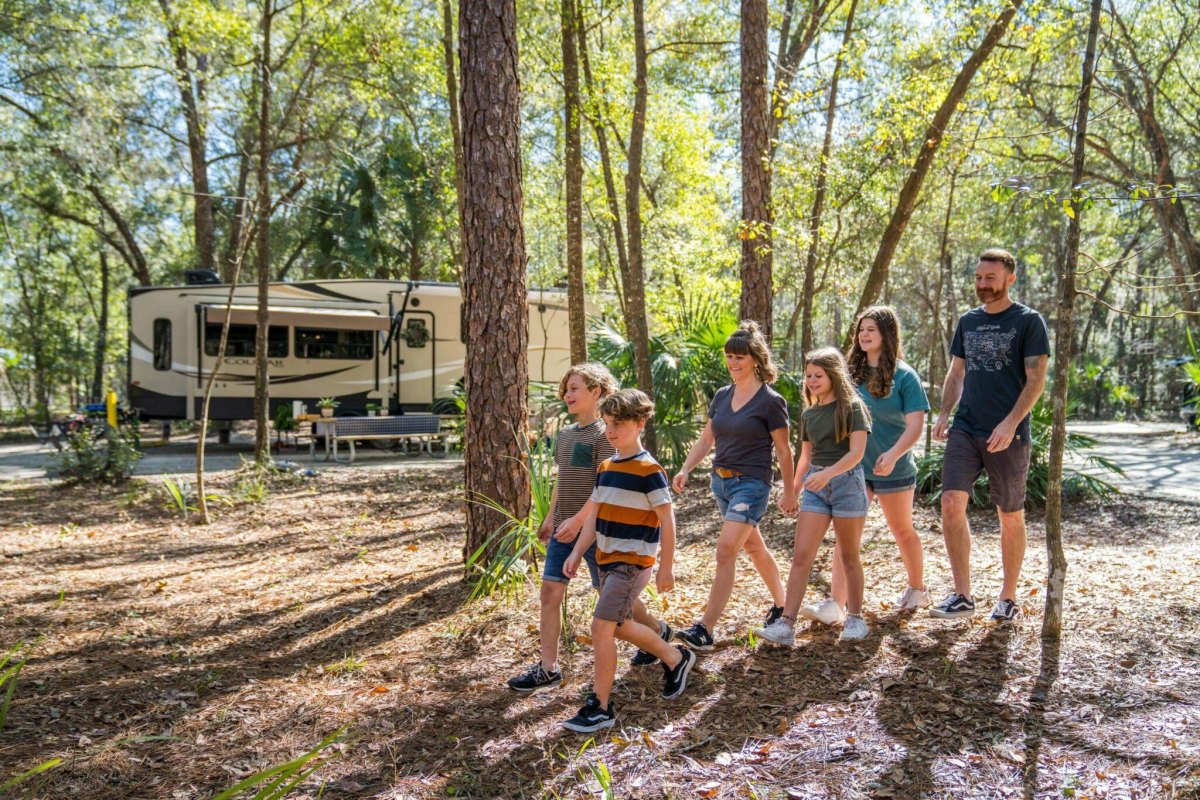 Family hiking near RV park