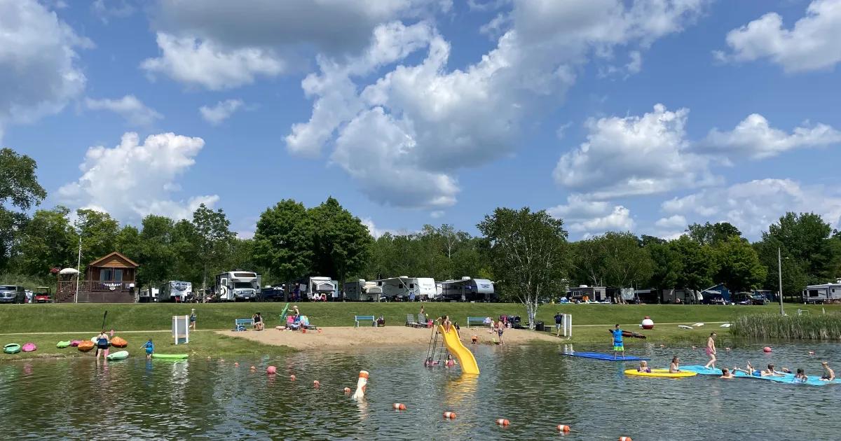 Family swimming RV campground