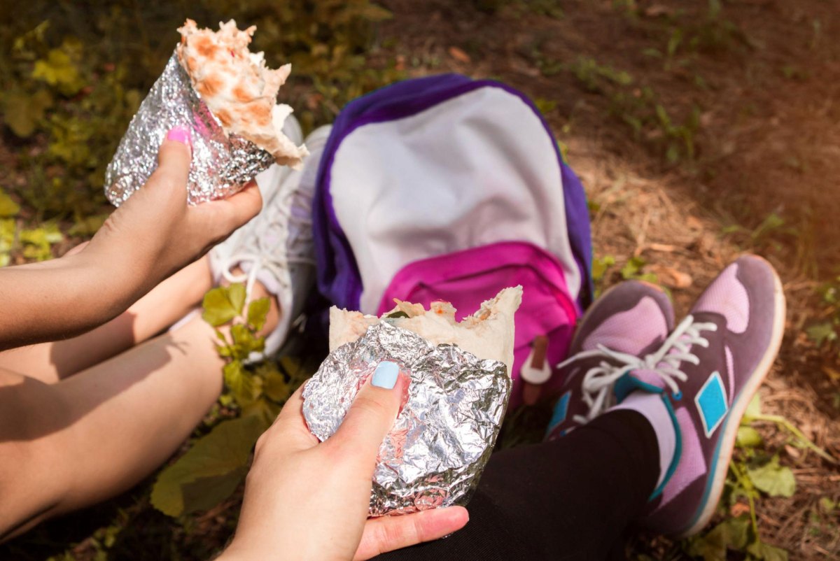 Wrapped sandwich hiking lunch