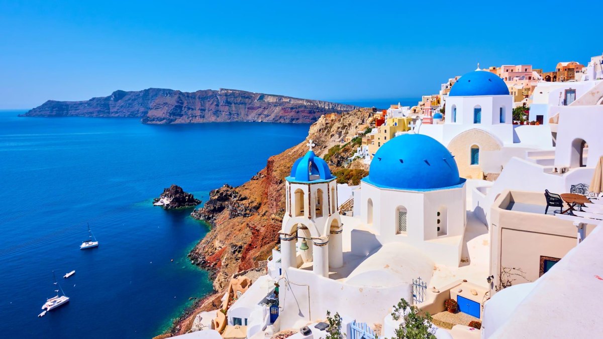 Santorini blue domes sea view