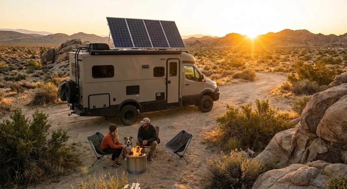 RV boondocking with solar setup
