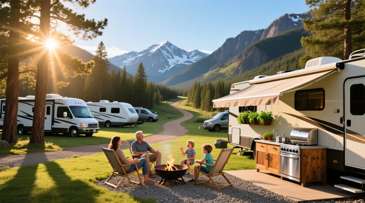 Mountain RV campsite family trip