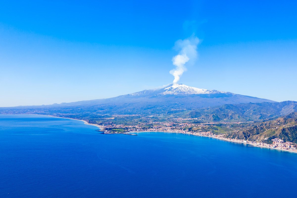 Sicily coastline Mount Etna