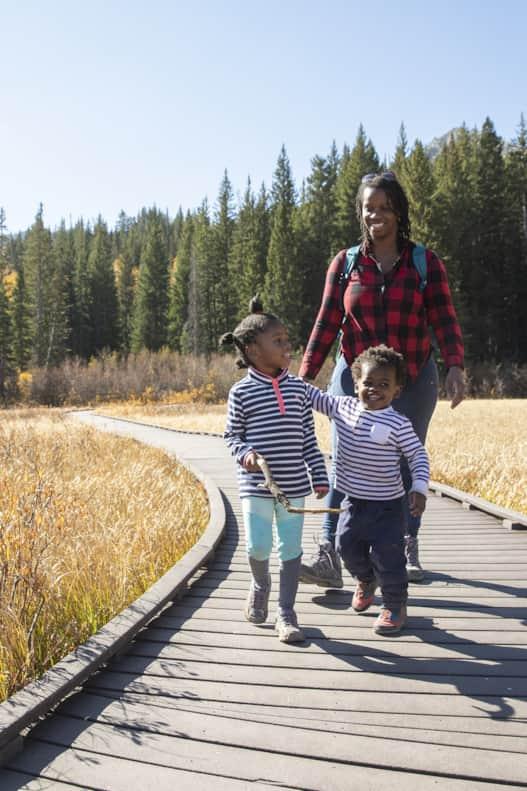 Toddler friendly hikes Utah family boardwalk through forest meadow