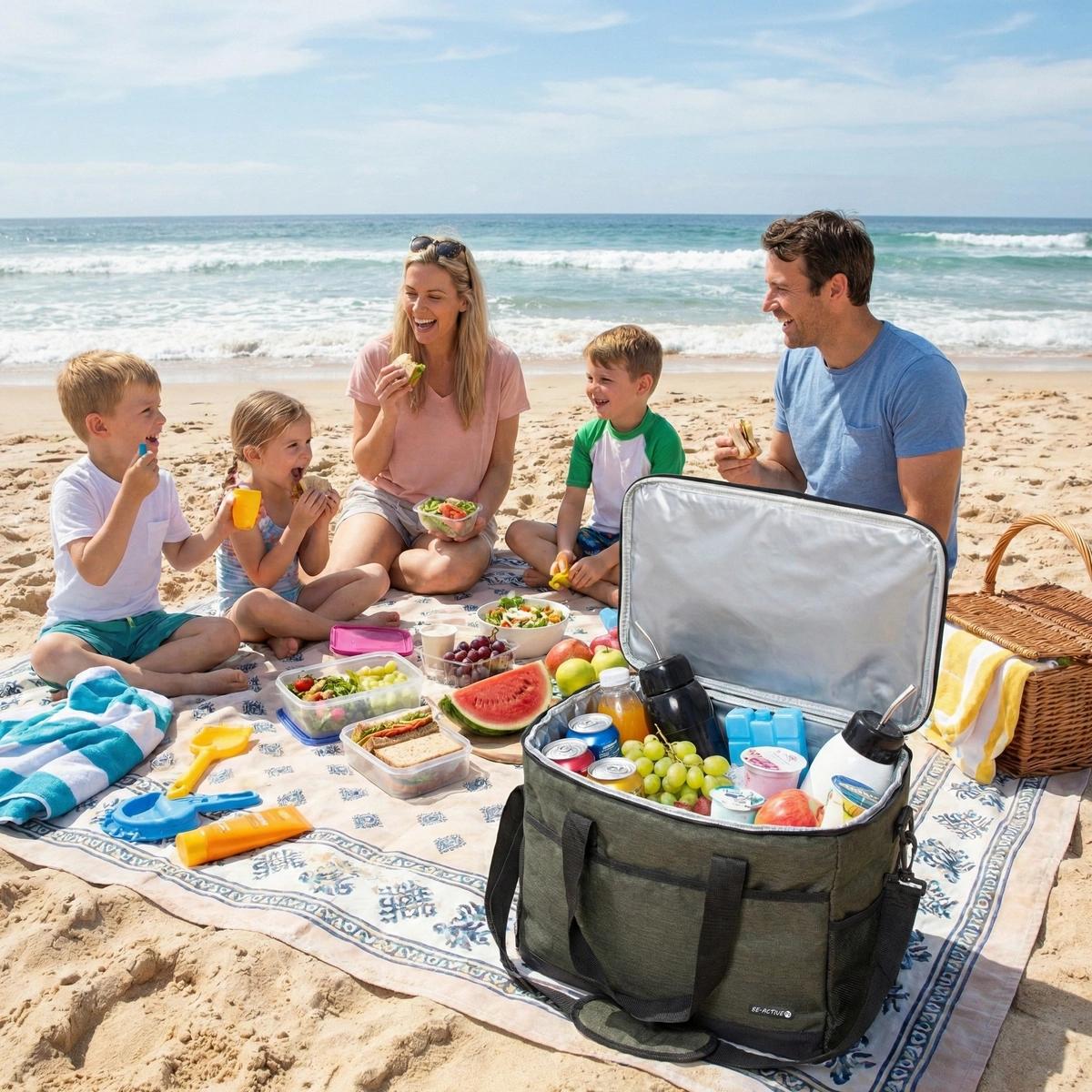 Beach cooler with family snacks