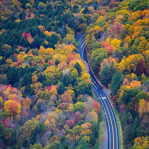 Berkshires mountain road with fall colors