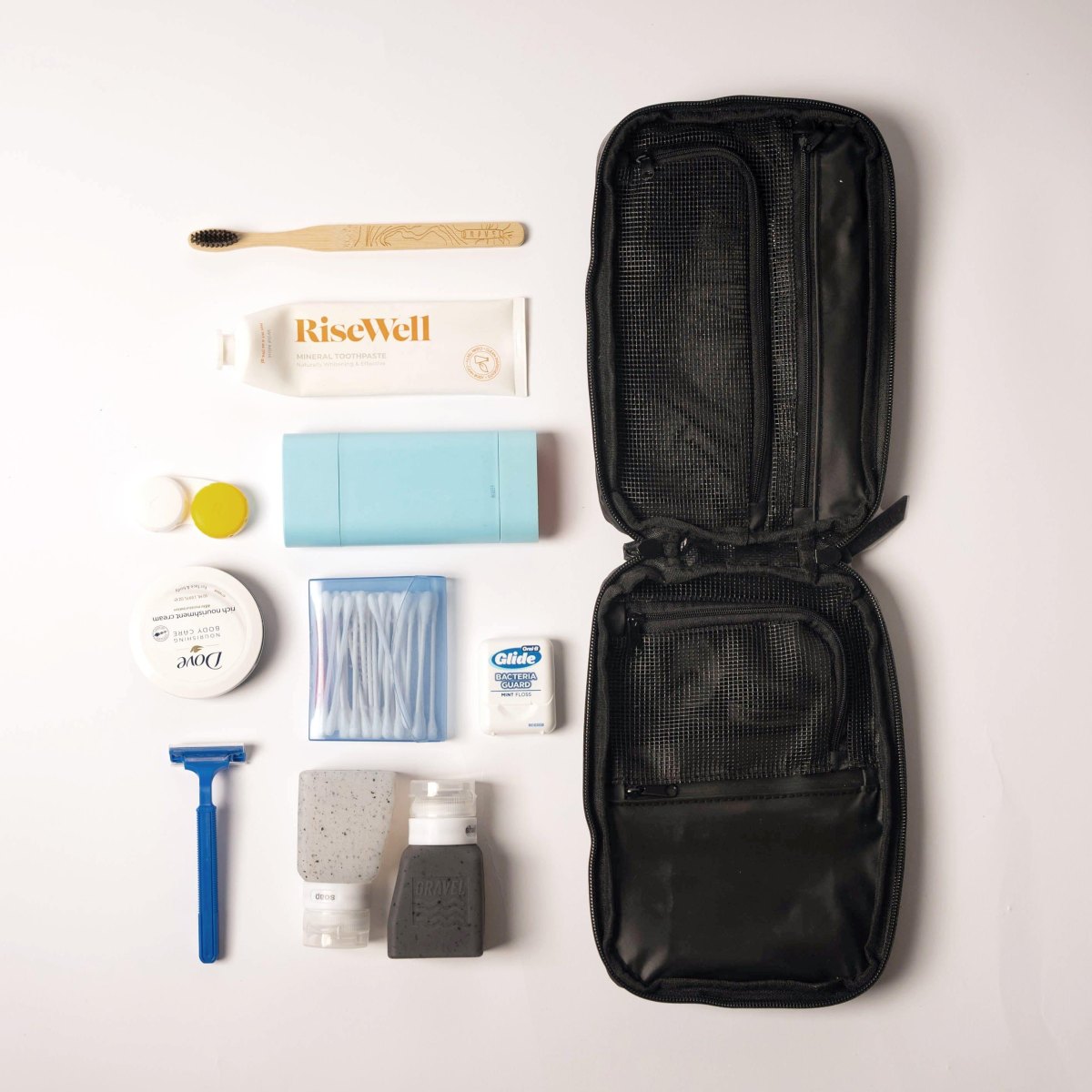 Minimal travel toiletries kit