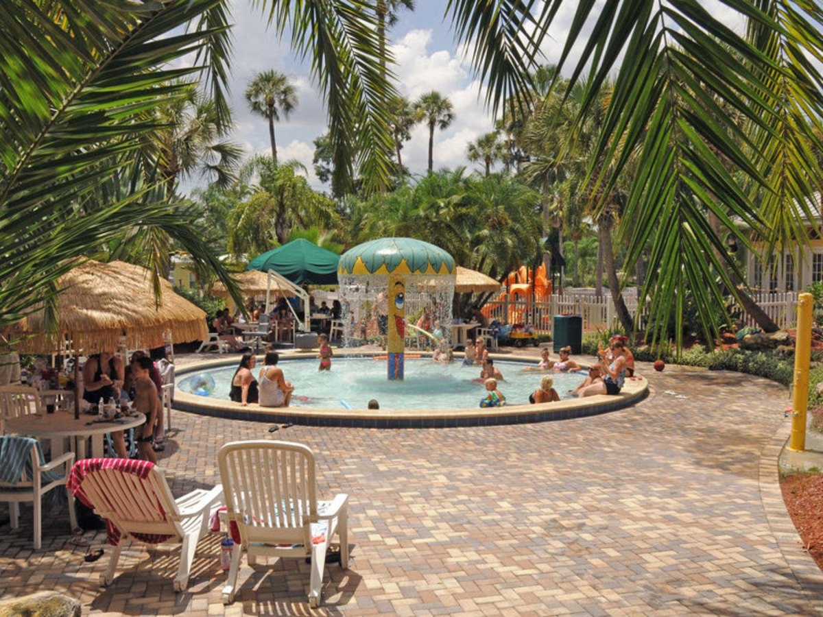 RV parks with lazy rivers palm shaded family pool