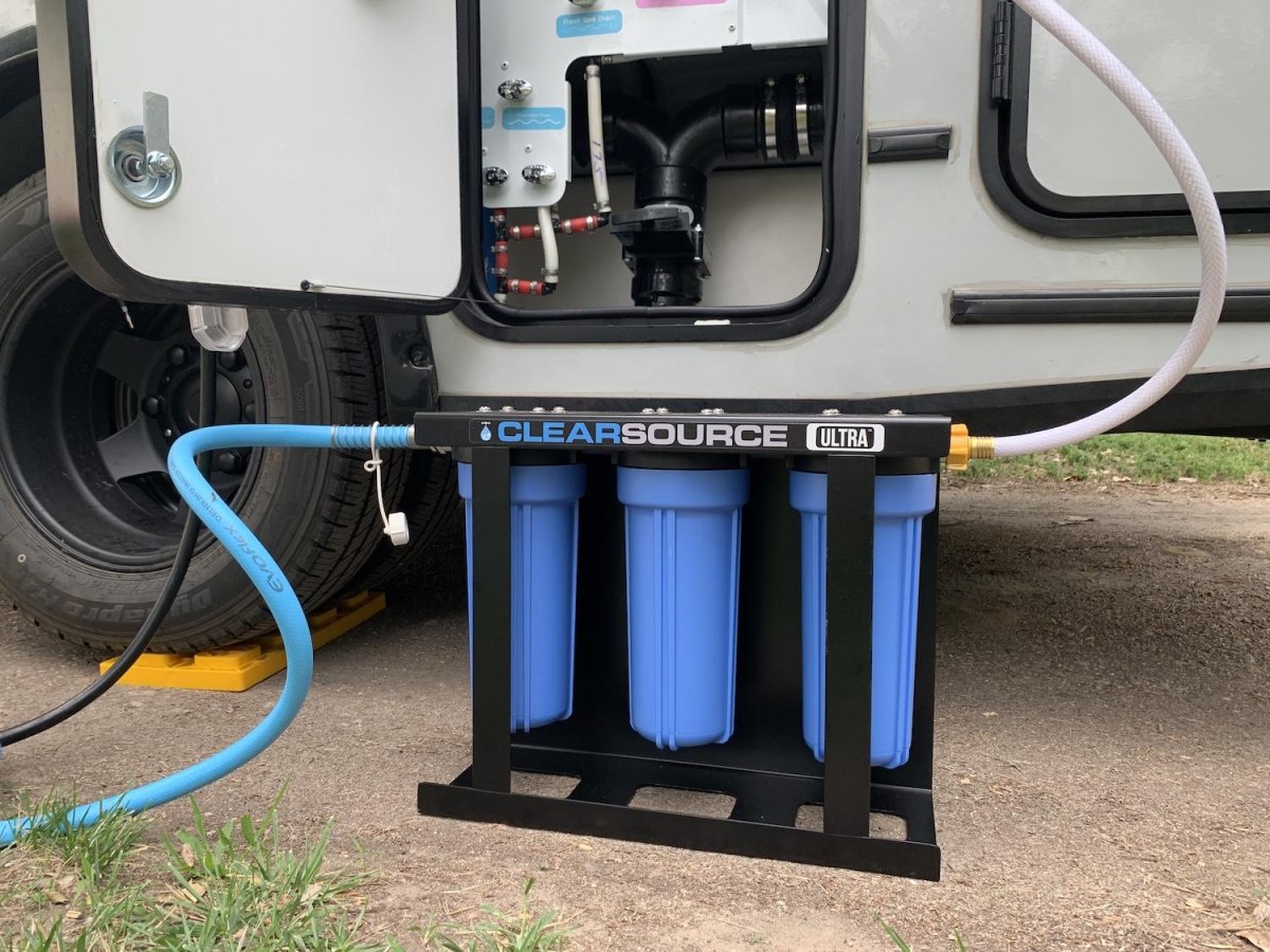 Camping water filter outdoors