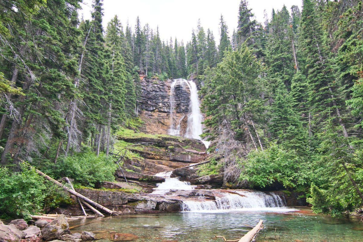 Waterfall in green national park forest